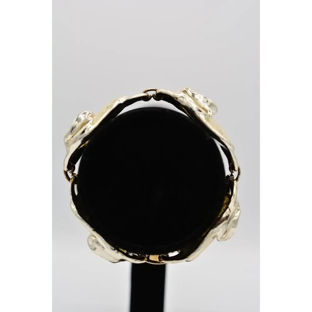 Vintage Lucite Cabochon Bracelet Bold Holographic Foil Silver Chunky 1960s Bin8
